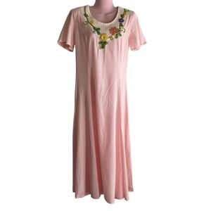 Lacy After Noon Dress Womens Small Embroidered Floral Maxi Crochet Trim Boho